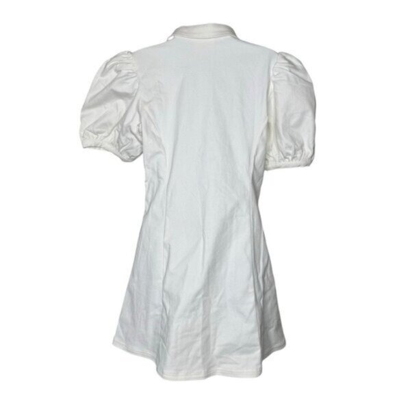 Hyacinth House NEW White Front Zip Denim Puff Sleeve Mini Dress Size Small - Picture 7 of 11